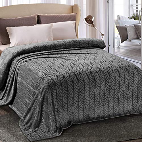 Whale Flotilla Flannel Fleece King Size Blanket for Bed, Soft Fluffy Velvet Bedspread Coverlet with Decorative Vintage Pattern for All Season, Warm and Lightweight, 90x104 Inch, Dark Grey