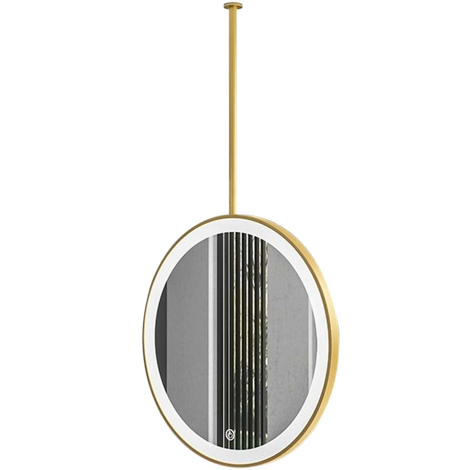 GLJTUO LED Circle Mirror for Wall Decor 40/50/60/70cm, Metal Framed Vanity Mirrors Ceiling Hanging Rod 3-Color Lighting Living Room Bathroom Bedroom Entryway,Gold-1L x 1W cm