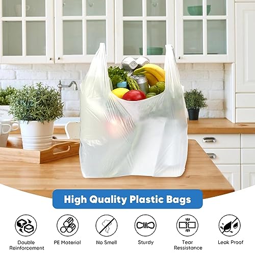 Image of LimonLaviu Plastic Bags - 300 Pack (11.5'x 6.5 inch x 21') with Handles for Small Business, Restaurants, Grocery & Trash