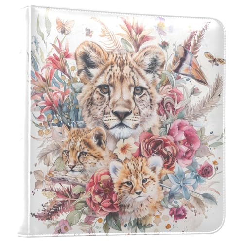 JIPONI Leopards and Floral Large Photo Album, DIY Leather Cover Scrapbook Albums for 4x6 5x7 6x8 Pictures, Self Adhesive Memory Book for Wedding, Baby, Family