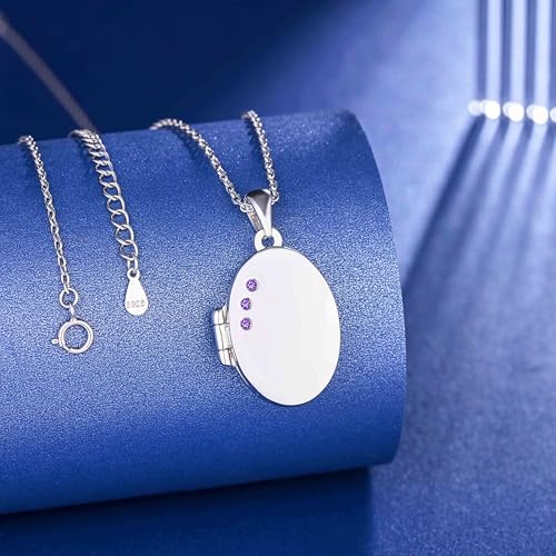 MICSAVI Medaillon kette silber 925 für damen mädchen kinder, Foto halskette medaillon zum öffnen für bilder personalisierte, Oval anhänger mit 3 zirkonia, Silberkette 50cm