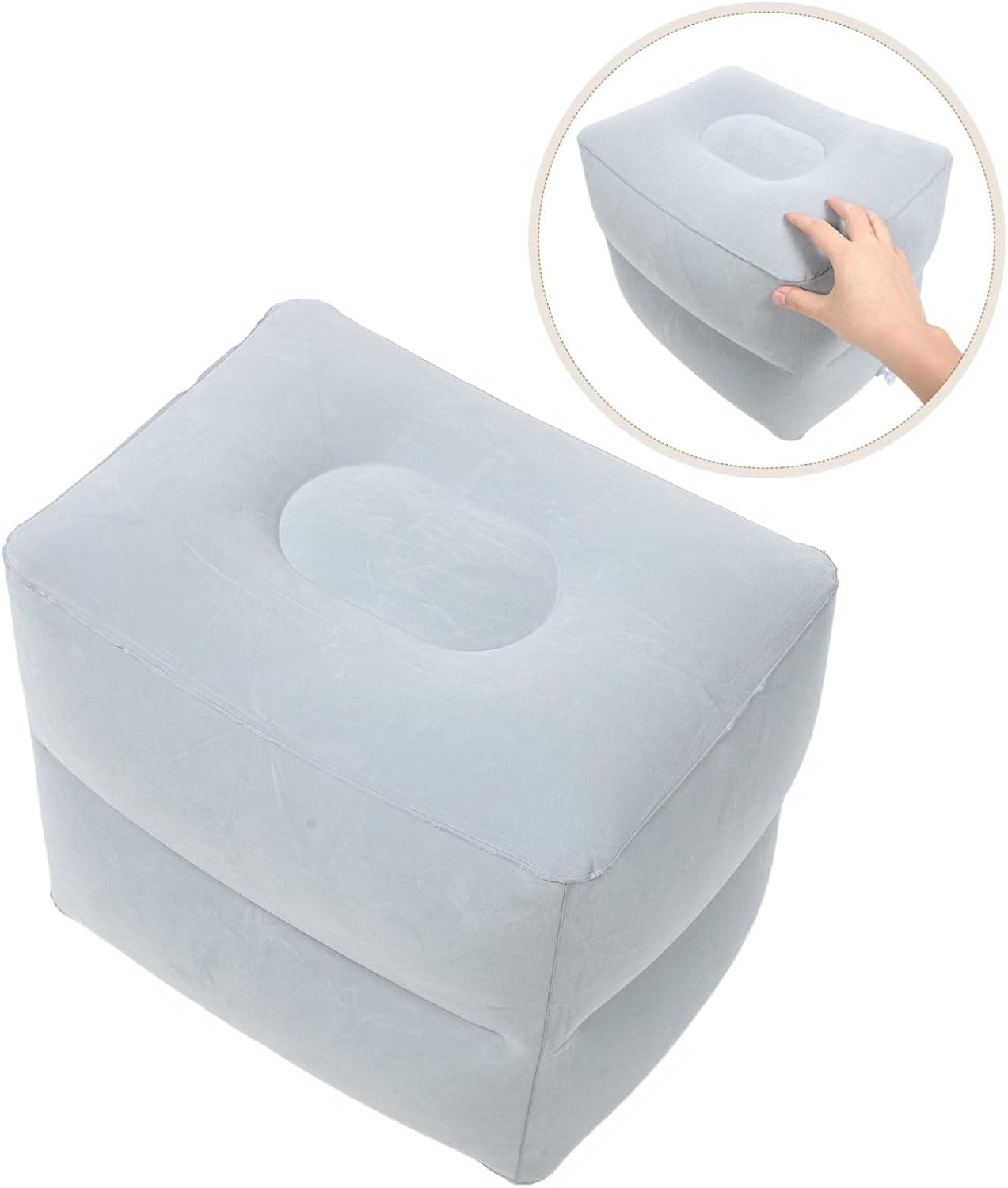 Inflatable Foot Rest Pillow, Adjustable 2-Layer Height Leg Rest Cushion, Portable Travel Footrest for Airplane, Car, Office, and Home Use, Lightweight Grey Inflatable Footstool