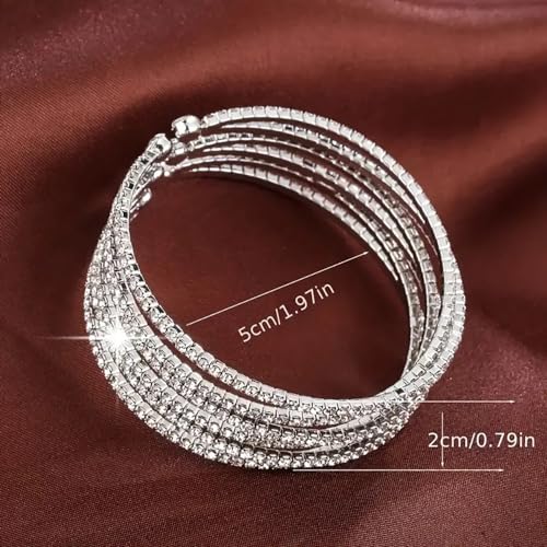 Rrdaily Layered Cubic Zirconia Cuff Bracelet for Women Teen Girls Fashion Charm 14k Gold Silver Bangle Chunky Rhinestone Prom Party Jewelry Gifts3