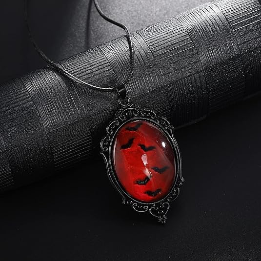 YWMAN Gothic Vampire Bat Earrings Necklace Set - Vintage Dark Bat Earrings Blood Pendant - Mystic Witch Jewelry Gifts Halloween Costume for Women2