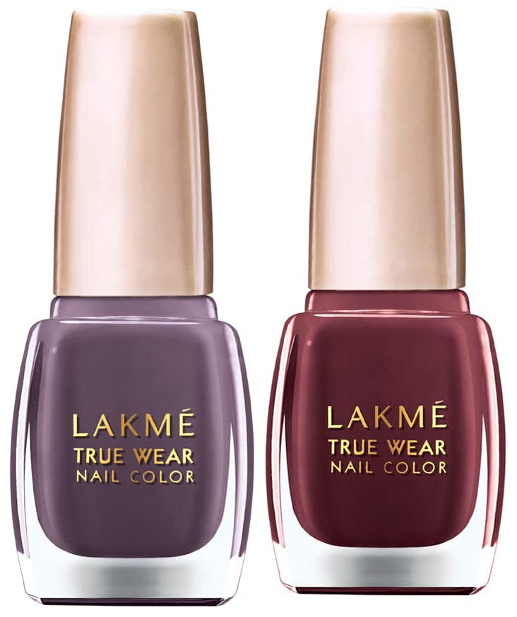 Image of Lakme True Wear Nail Polish, Reds And Maroons 401, Long Lasting Gel Nail Paint For Women - Glossy Finish, Chip Resistant Nails, 9 Ml & Lakme True Wear Nail Color, Shade Tm103, 9 Ml
