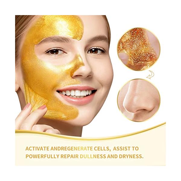 Blackhead Remover Mask, 24K Gold Peel Off Mask, Gold Facial Mask Anti-Aging, Deep Cleansing, Reduces Fine Lines＆ Wrinkles Great for All Skin, With Blackhead Remover Extractor Tools Kit & Mask Brush