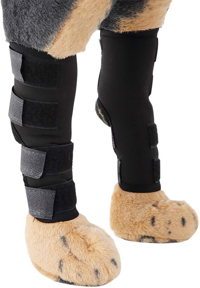 2 Pack Comfortable Dog Legs Braces Canine Rear Hock Joint Support Compression Wraps Pet Front Hind Legs Knee Pad Carpal Splint Dog Elbow Braces Protect Back Legs Wounds (Black, S)
