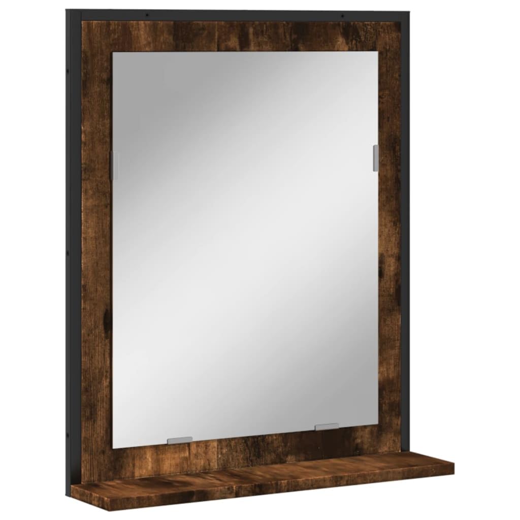 Espejo de baño con Estante de Madera de ingeniería Roble Ahumado, Almacenamiento Extra para artículos de higiene Personal, Montaje en Pared para Ahorrar Espacio, Reflejo