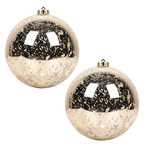 Extra Large Hanging Shatterproof Tree Ball Clear Christmas Ball Ornaments Decorative Mercury Ball with Tree Ornaments Hooks for Xmas Holiday Wedding Decoration (Champagne,6inch/2Pcs)