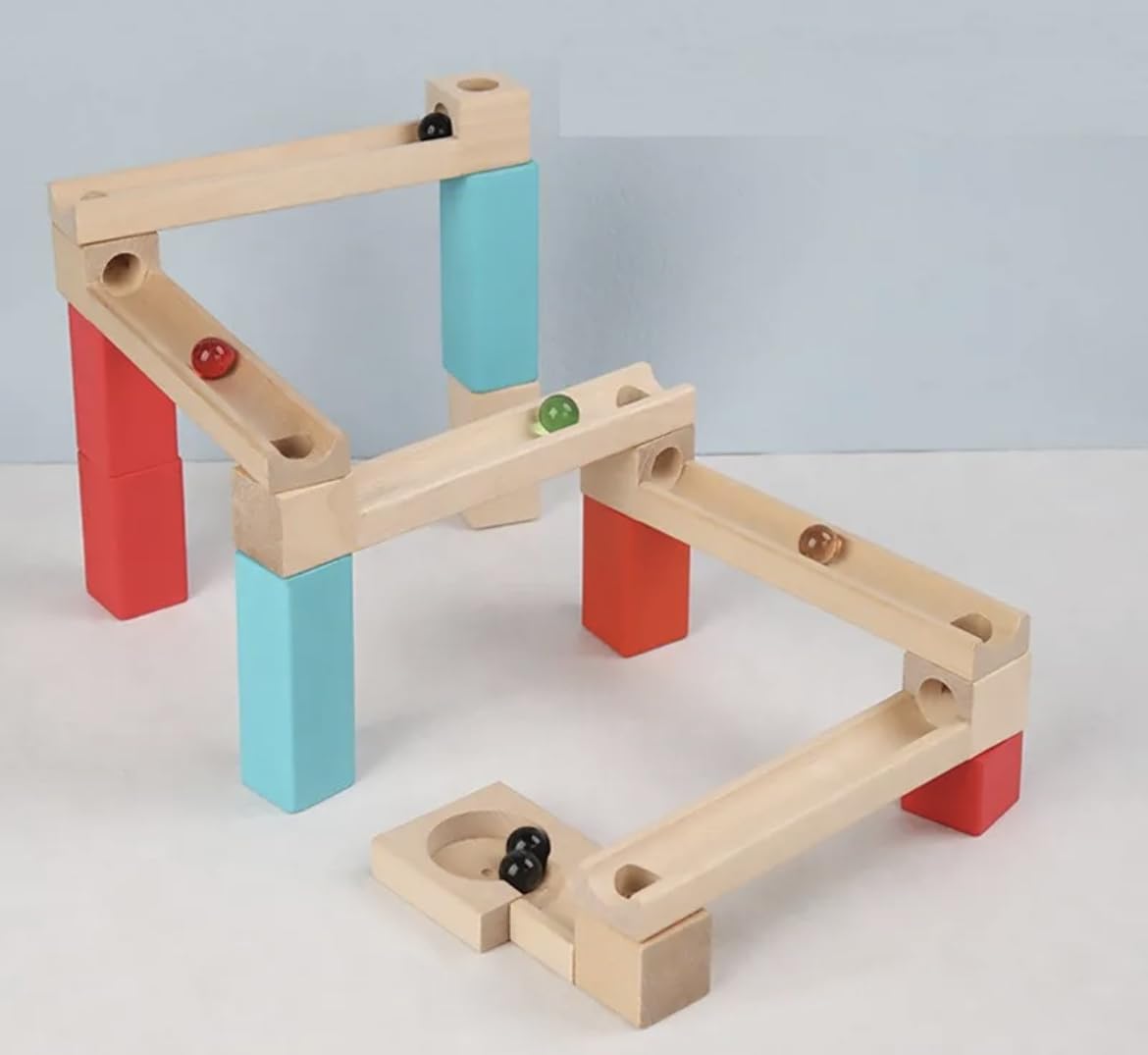TOYARTSY Wooden Construction Marble Slider Puzzle and Marble Slippery Run Track Toys