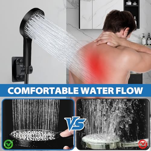 Image of Shower Head,12 inch High Pressure Shower Combo,Rainfall Shower System with Handheld Spray,All Metal 3-Way Diverter & 6ft Hose,Anti-Clog Nozzles,Easy to Install in Bathrooms-Black