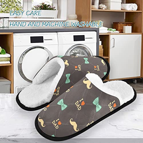 visesunny Happy Fathers Day Bow Mustache I Love Dad Cozy Fuzzy Mens Womens Memory Foam House Slippers Plush Fleece Indoor Outdoor Slipper3