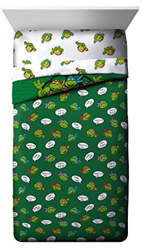 Image of Jay Franco Nickelodeon Teenage Mutant Ninja Turtles Green Bricks 5 Piece Twin Bed Set - Includes Reversible Comforter & Sheet Set Bedding - Super Soft Fade Resistant Microfiber