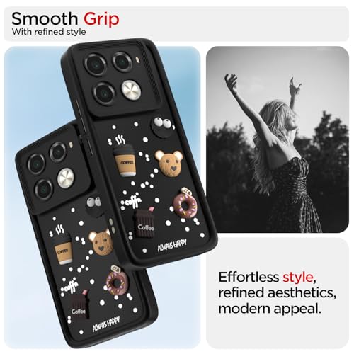 Image of Outlouders Back Cover for Infinix Note 40 Pro 5G | 3D Cartoon Bear Cute Fun Silicone Full Body Protection Bumper Case (Black)