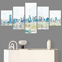 SIGNWIN 5 Panel Canvas Wall Art Modern Art Cityscape Contemporary Expressive Multicolor Photography Places for Home Decorations Ready to Hang - 60