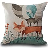 Hot Body Pillowcases,Highpot Cartoon Fox Pattern Square Pillow Cushion Hidden Zipper Closure Pillowcases (D)