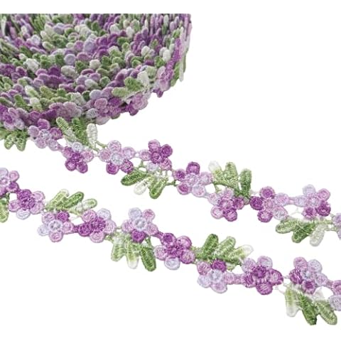 IDONGCAI Small Flower Lace Trim Lace Ribbon Floral Venice Lace Applique Embroidered Lace Fabric Trim Sewing Craft (Purple) Cover