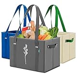 Green Bulldog Reusable Grocery Bags - Heavy Duty Reusable Shopping Tote Bags W/Long Handles, Foldable & Collapsible, Holds Up to 65 lbs - for Kitchen, Picnic 3 Pack