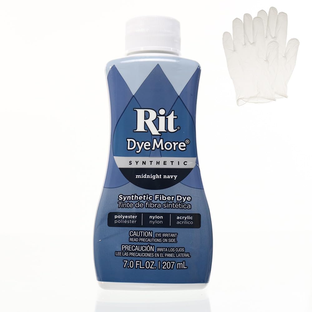 Rit DyeMore 7 Oz. Synthetic Liquid Fiber Dye Single Pack with Plastic Gloves for Clothing, Décor, and Crafts – Midnight Navy