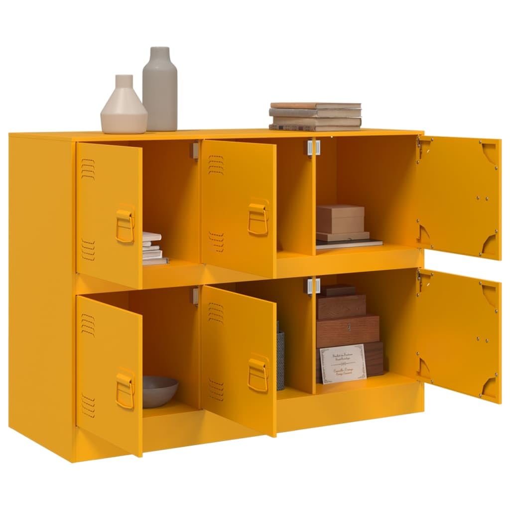 Credenza giallo senape, 99 x 39 x 73 cm, armadio in metallo, comò