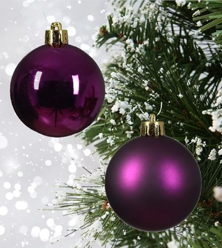 12 fig purple christmas baubles - round xmas decorations - christmas tree hanging ornament - 6cm 60mm baubles - matt & gloss finish - tree wreath garland decorations.
