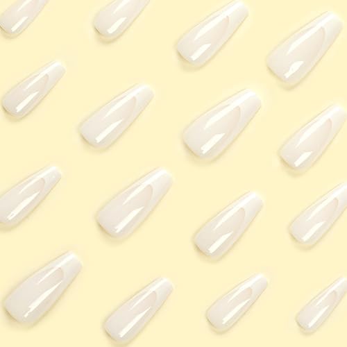 Miniatura 3 de Uñas postizas extralargas a presión, color blanco, uñas a presión para mujeres con diseños de punta francesa, uñas acrílicas a presión, cobertura