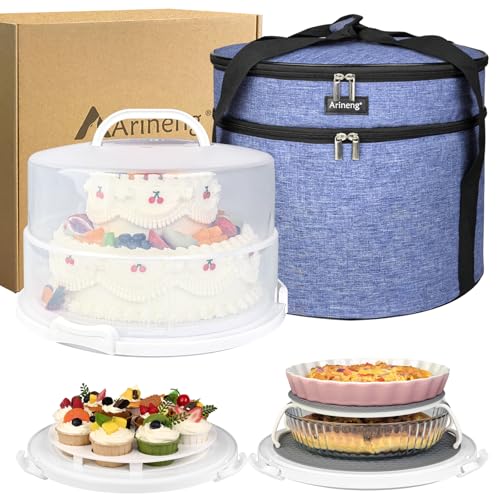 Arineng 12 Inch Cake Carrier With Lid & Handle Bpa-Free Cake Transport Container, Includes Insulated Bag, Cupcake & Pie Holders For Secure Dessert Delivery (Fits 7' Tall Cakes) (Purple)