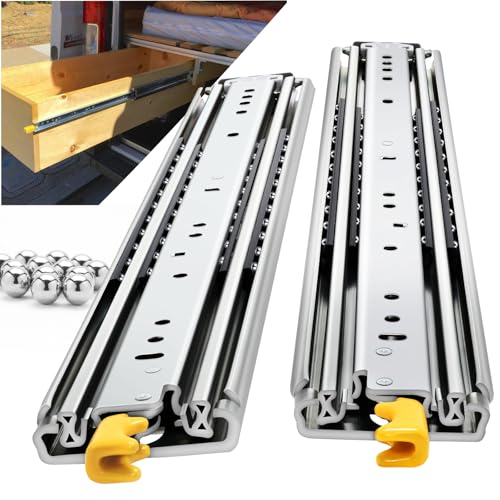 Heavy Duty Locking Drawer Load 500 lbs Slides Full Extension Runners with Lock 12 14 16 18 20 22 24 26 28 30 32 34 36 38 40 44 48 52 56 60 Inch Side Mount Rails for Drawer Capacity 500lb 1 Pair