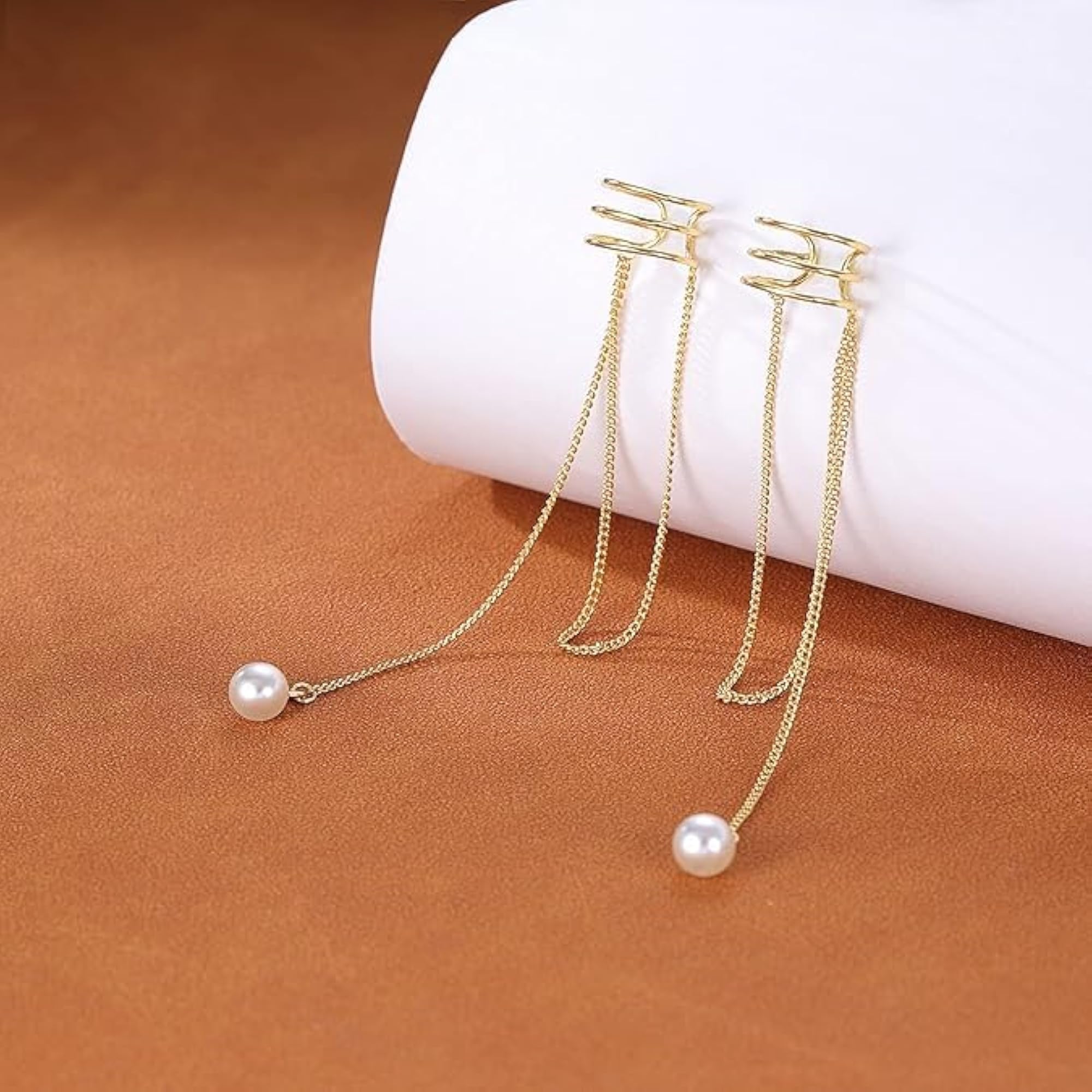Women's Pearl Threader Layered Clip-On Cuff Wrap Earrings
