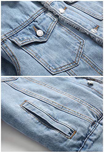 Fiilimer Light Blue Denim Jacket Men Fur Lined Jean Fleece Sherpa Denim Jacket Casual Warm Trucker Size M thumb #2