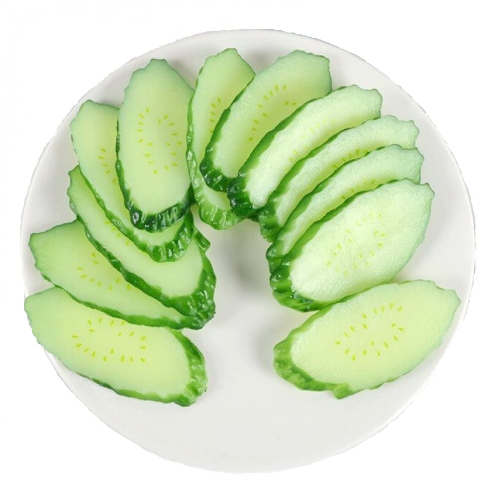 Luxylei Green Artificial Cucumber 10Pcs Fake Cucumber Slices Simulation Vegetable Realistic Food Model For Kitchen Home Display Prop Party Decor