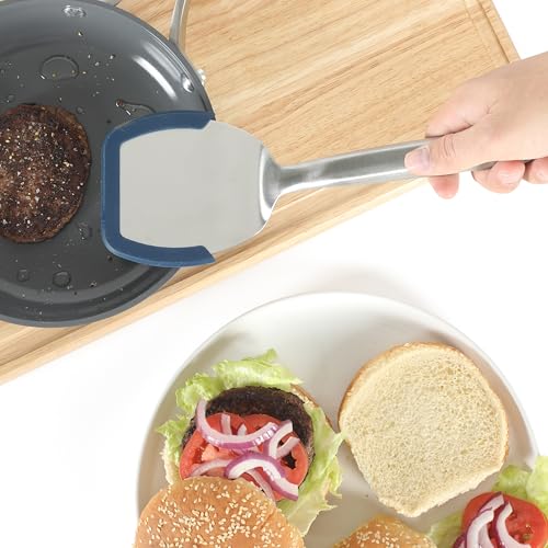 Image of Calphalon Prime Solid Turner, Cooking Spatula, Kitchen Spatula, Stainless Steel Turner with Heat Resistant Silicone Rim for Nonstick Cookware, Durable and Comfortable Kitchen Utensil (Navy)