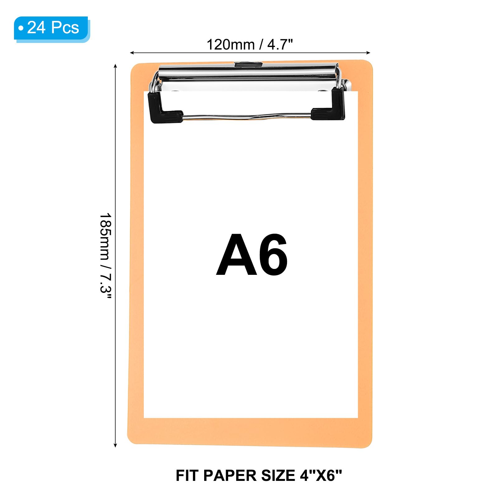 PATIKIL 4" x 6" Plastic Clear Hanging Clipboard A5 Transparent Clipboard Size 4.7" x 7.3" with Low Profile Metal Clip for Office Meeting Classroom Home, Orange,24Pcs - Image 2