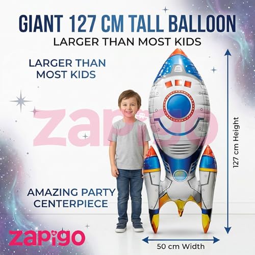 Image of Balloonistics Rocket Self-Standing Large Foil Balloon | Space Theme Birthday Party Decoration | Astronaut Rocket Birthday Balloon | No Helium Needed