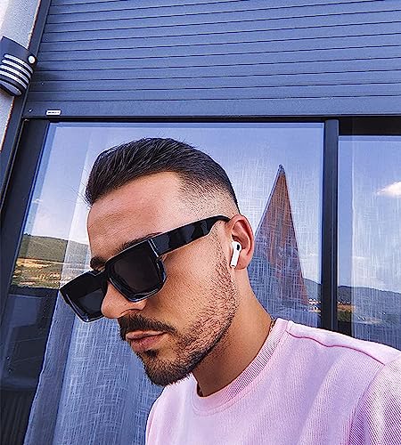 Image of NULOOQ Thick Square Sunglasses for Women - Men Retro Fashion Chunky Rectangle Sun Glasses Black Shades