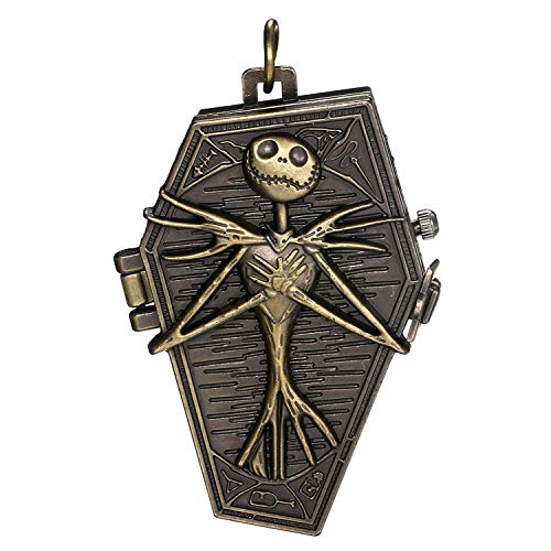 JewelryWe Vintage Pocket Watch Novelty Skull Skeleton Quartz Watch Necklace