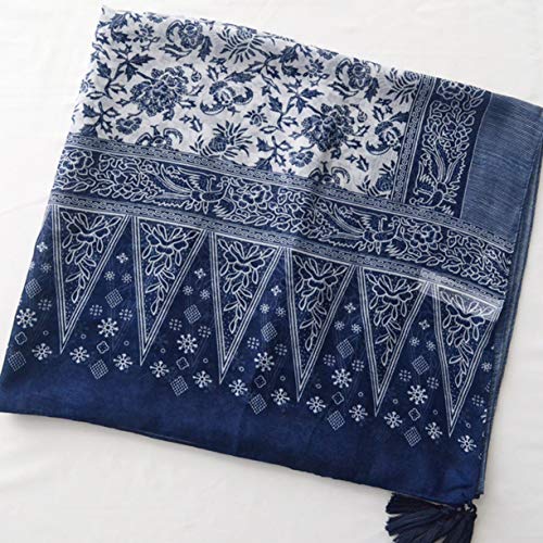 GUZOSJO Women's Boho Cotton Hemp Lightweight Floral Printed Scarf Long Shawl Wrap Scarf Head Shawl for Fall Spring4
