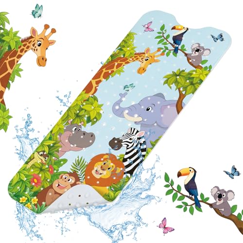 SHUCHING Badewannenmatte Kinder rutschfest, 100 X 40 cm Badematte Kinder Badewanne, Antirutschmatte Badewanne Baby für Badezimmer Maschinenwaschbar, Cartoon-Tiere