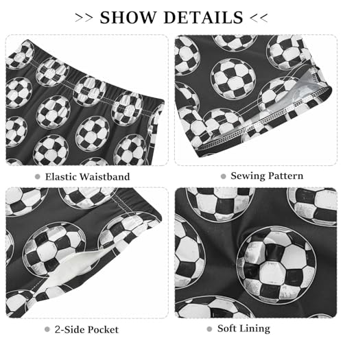 ALAZA Black White Ball Soccer Pajama Shorts Elastic Waist Casual Sleep Shorts with Pockets Size 6-143
