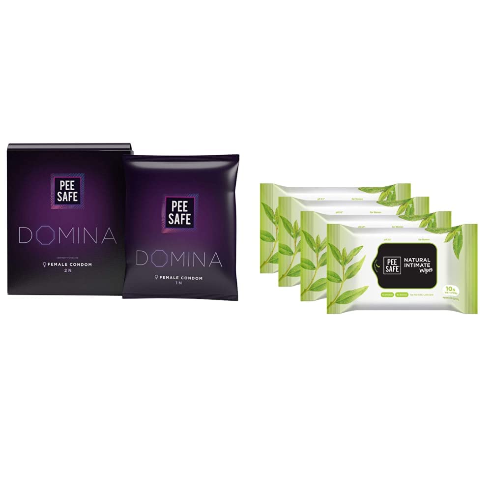 PEESAFE Domina Female Condom | Pack Of 2 | With Intimate Wipes (Pack Of 4)