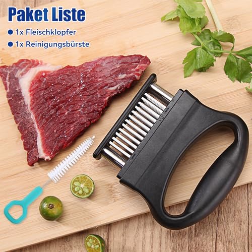 WUISOLQP Steaker Fleischzartmacher, Abnehmbare Steaker für Fleisch mit Reinigungsbürste & 48 Edelstahl Ultra Sharp Nadel Klingen zum Zartmachen von Rind/Huhn/Schwein