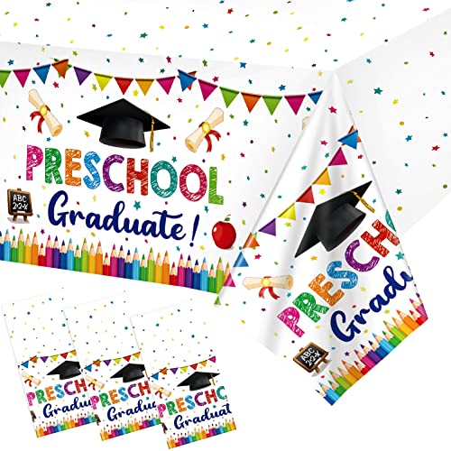 3 Pack Preschool Graduate Tablecloths Plastic Kindergarten Graduation Table Cover