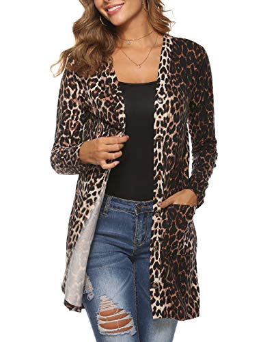Halife Women's Leopard Printed Cardigans Shirt Lightweight Button Down Cardigan Coat with Pockets (Coffee, S)