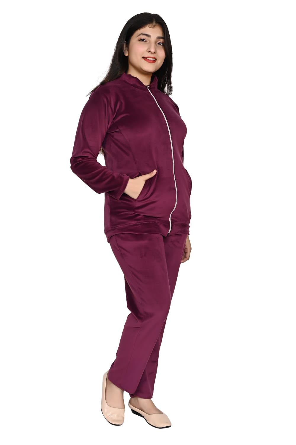 ORIEX THE ORIGINAL FASHION Girls/Women Solid super soft jacket & payjama set tracksuit/nightsuit-113-WINE RED-L 1