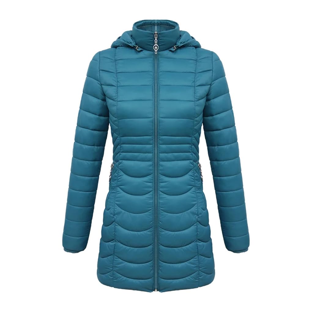 Dninmim Abrigo largo y cálido para mujer, chaqueta acolchada con capucha desmontable, ropa ligera para exteriores