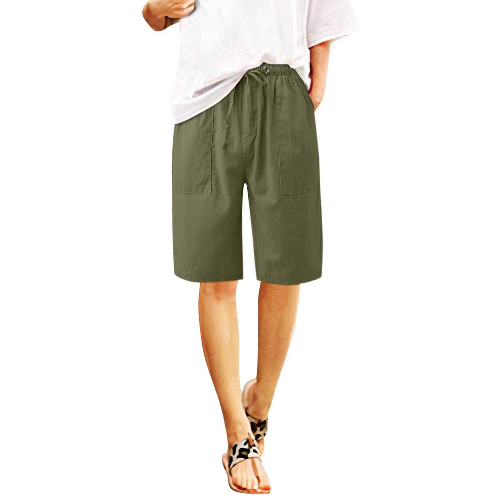 Damen Bermuda Shorts Elastisch - Elegante Sportshorts Mit Hohem Bund & Taschen