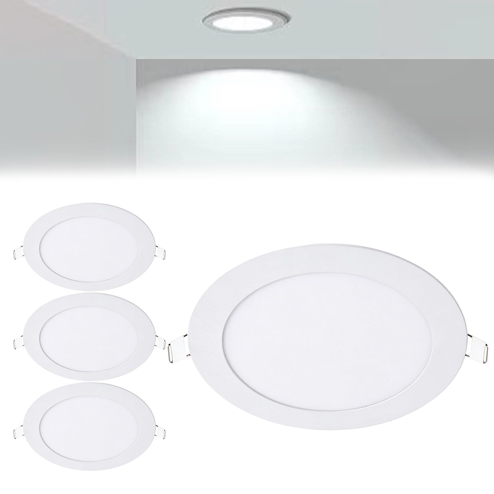VOGHMOLD 15W Ultra Slim LED Downlight 8 inch, 6000K Recessed Ceiling Light, Cut Φ175-180mm, AC85-265V Flush Mount Spotlights Aluminum Round Panel Lights for Office Hallway, 4 Pack