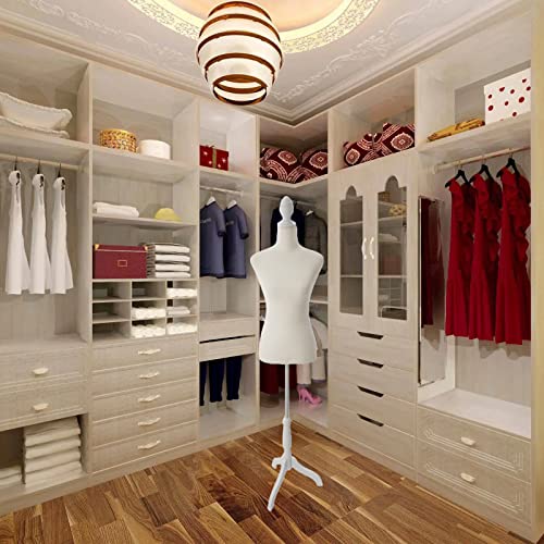 Female Dress Form Mannequin Torso Display Height Adjustable Mannequin Stand Realistic Model Display Body Tripod Stand Clothing Forms, Beige