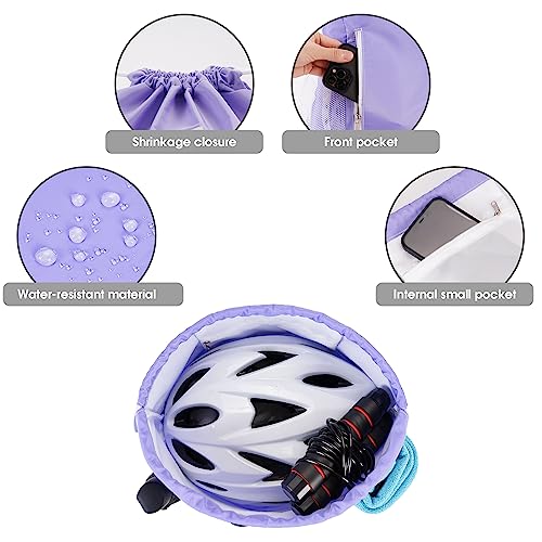 Image of WANDF Drawstring Backpack Sports Gym Sackpack with Mesh Pockets Water Resistant String Bag for Women Men (Purple)