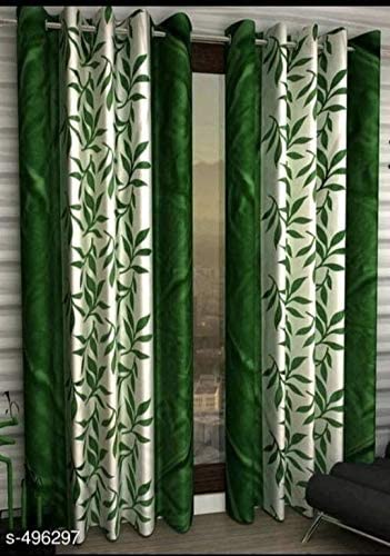 Image of Woah Polyester Floral Door Curtain Door Window Curtain Premium Polyester Weaved Parda Modern Parde for Living Room Bedroom Home Office Screens Eyelet Ring 9-feet (Green)